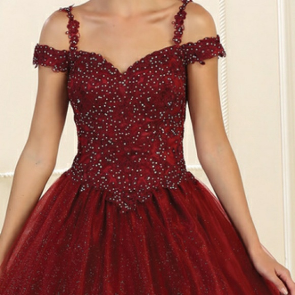 BURGUNDY BLUE PINK CHAMPAGNE EVENING BALL GOWN - Picture 2 of 8